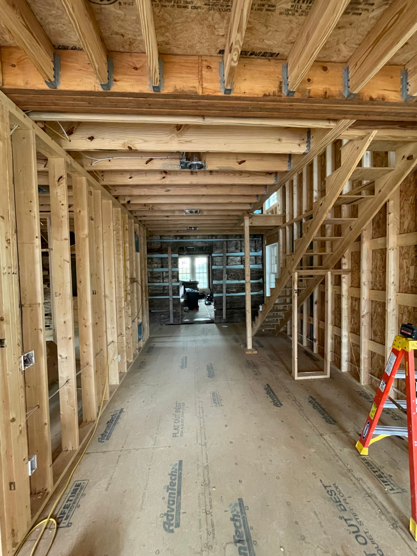 New construction rough-in electrical wiring through framing